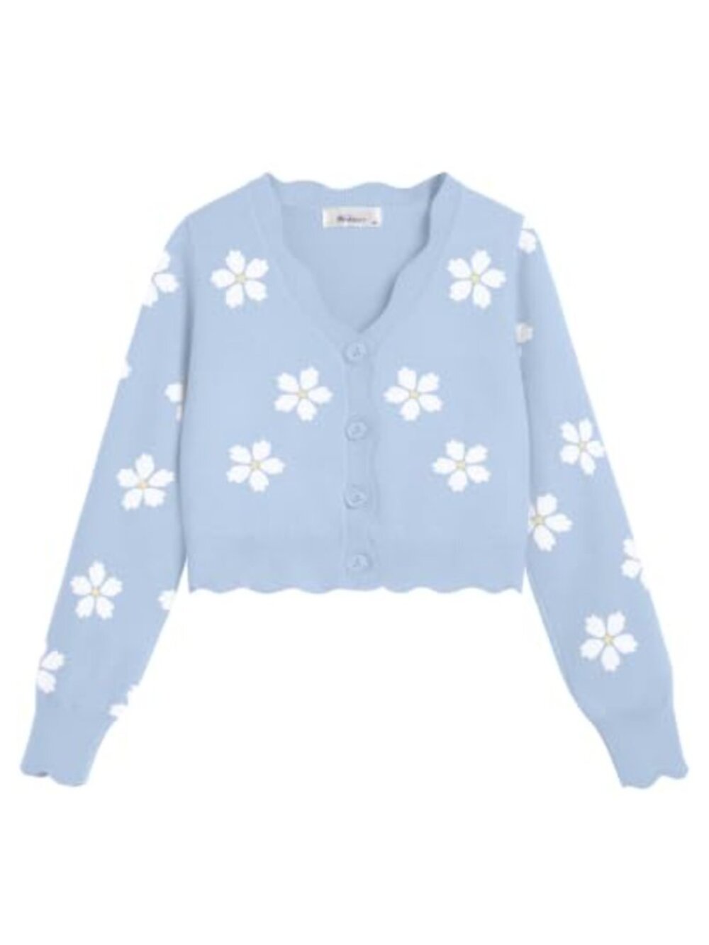 Girls Knit Bolero Cardigan V-Neck Button Scalloped Trim Long Sleeve Cover Up